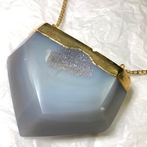 BPC Large Agate Druzy Point w/ Gold Chain Necklace